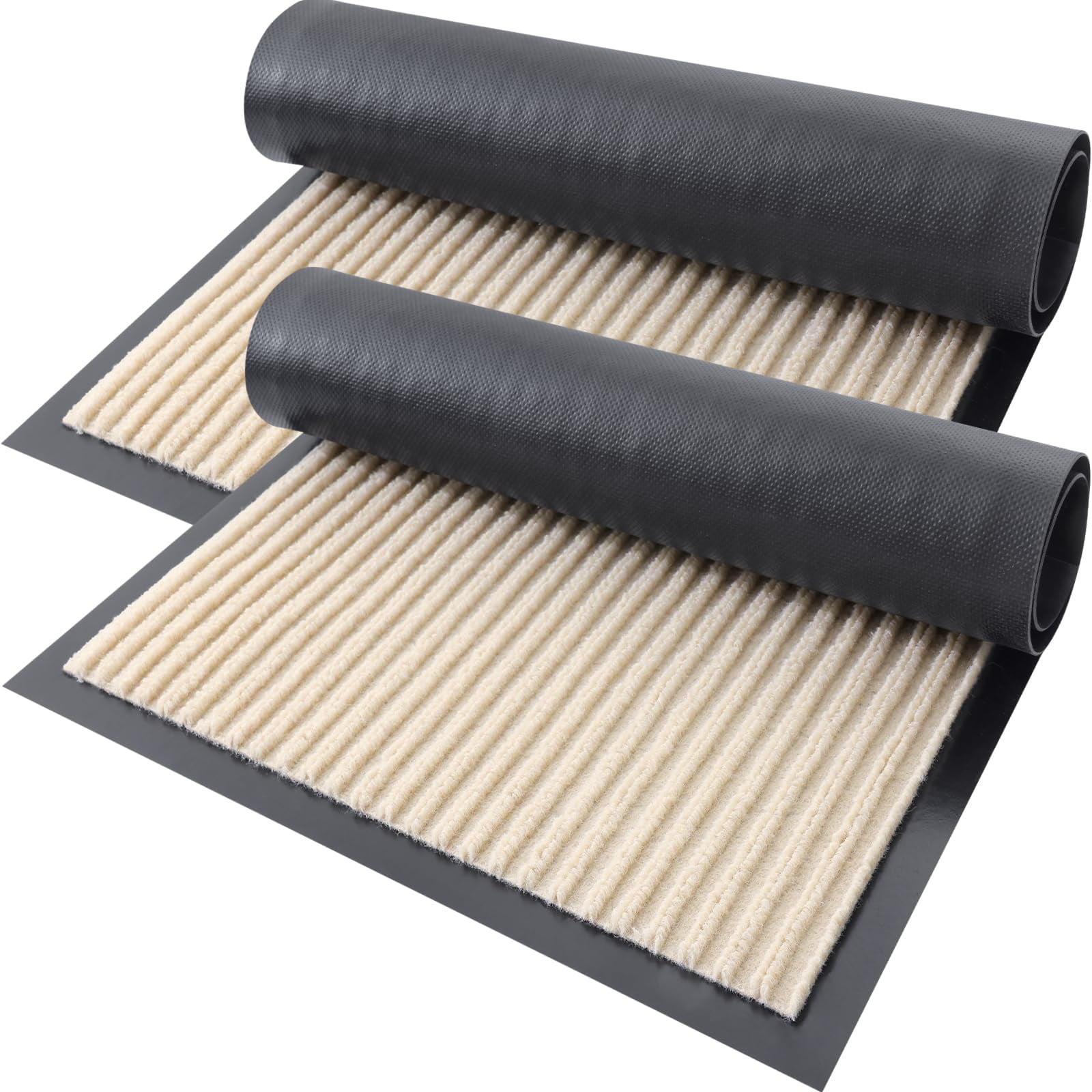 Front Door Mat Indoor Outdoor Entrance  2-pack 29.5 X 17 Inch Waterproof Heavy Duty Doormat Fade Resistant Low Profile Easy Clean Patio Porch Welcome Floor Mats For Entry Beige