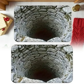 Front Door Mat Indoor Outdoor Entrance, 3D Optical Illusion All,Stone Well Texture Design Area Rug Washable Outdoor Rugs Anti-Slip Soft Extra Thick Carpet Entryway Indoor Door Mat 20*31.5 IN