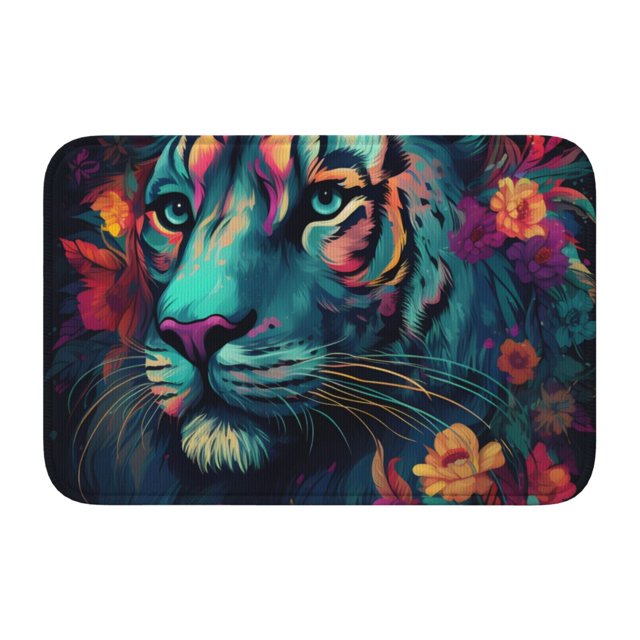 Front Door Mat Indoor/Outdoor Entrance Colorful Flower Tiger 15.7x23