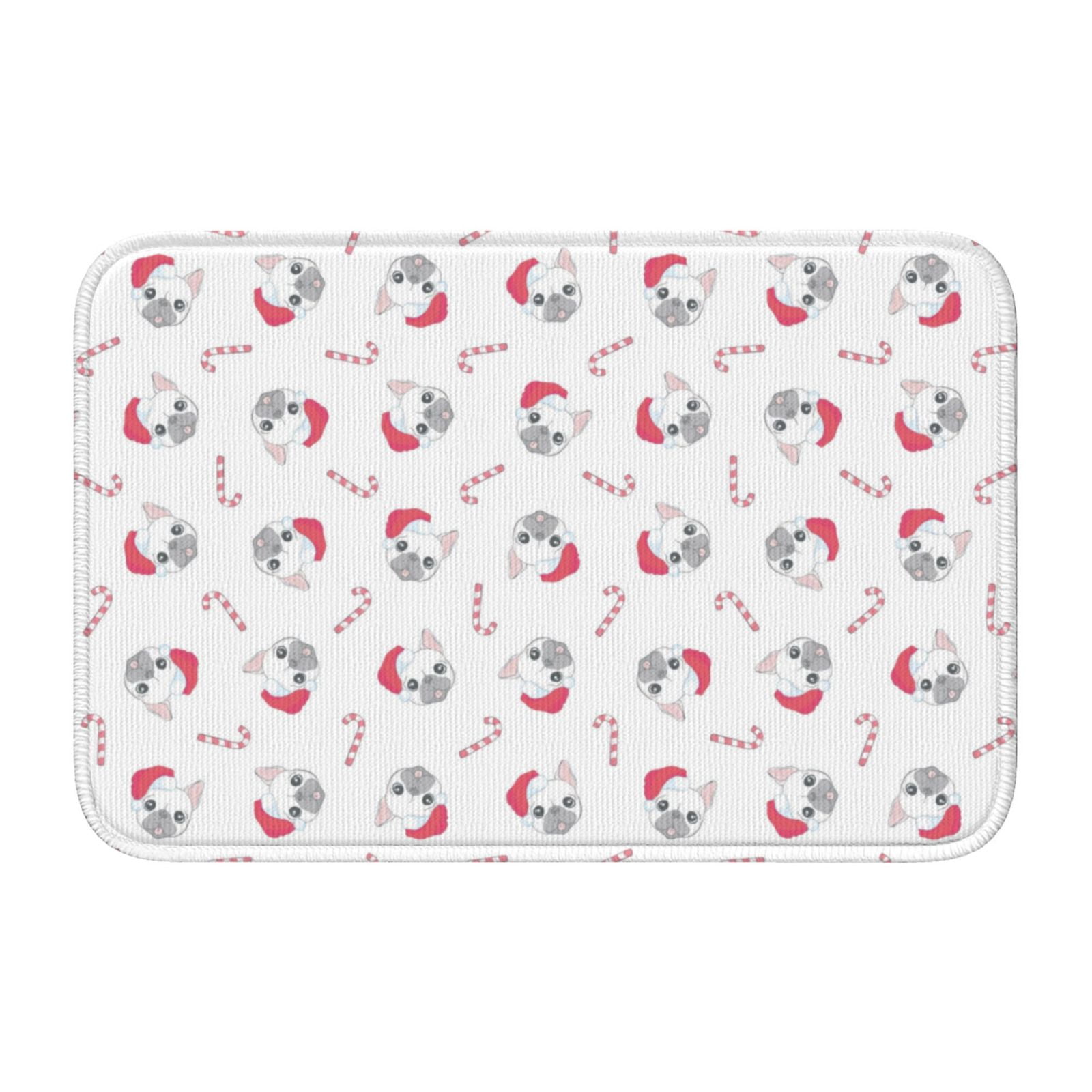 Front Door Mat Indoor/Outdoor Entrance - Cute Santa Hat French Bulldog ...