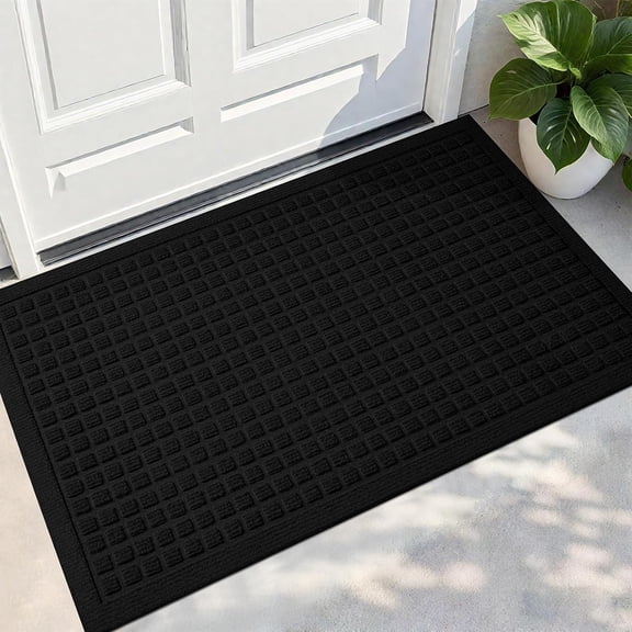 Front Door Mat Indoor Outdoor Entrance, Dirt Resistant and Absorbent Doormat, Sturdy Non-Slip Backing Entry Mat, Fade Resistant, Easy Clean Low-Profile Entryway Mat, 29x17, Black