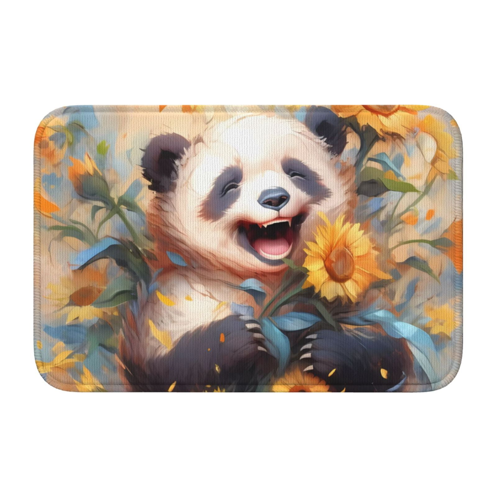 Front Door Mat Indoor/Outdoor Entrance Elegant Cute Panda Sunflower