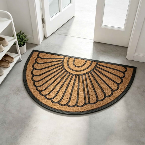 Front Door Mat Indoor Outdoor Entrance Rug, Semicircular Entrance Mat, Half Round Waterproo Non-Slip Durable Rubber Doormat for Garage, Patio, 29.5 inch
