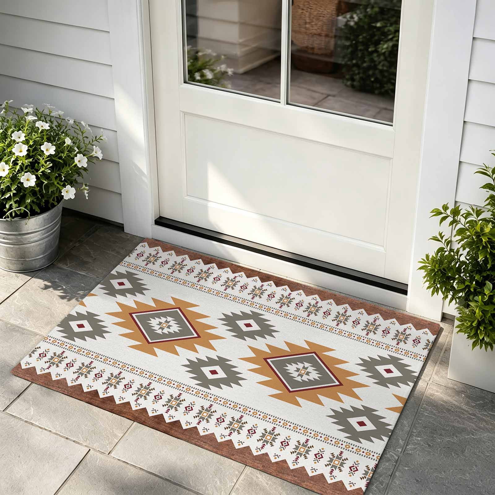 Front Door Mat Indoor Outdoor Entrance, Southwest Geometric Low Profile ...