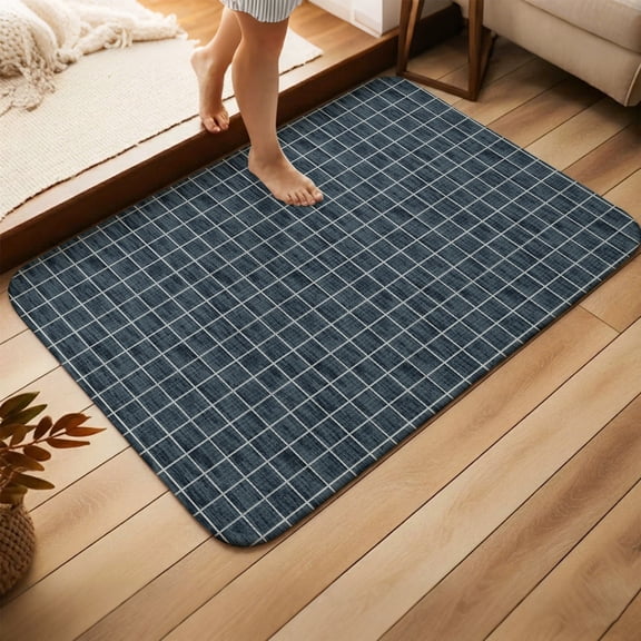 Front Door Mat Indoor Outdoor, Navy Blue Plaid Heavy Duty Absorbent Doormat, Farmhouse Buffalo Checkered Gingham Non-Slip Welcome Entrance Rug for Home Entryway, High Traffic Floor Mat 15.7''x23.6''