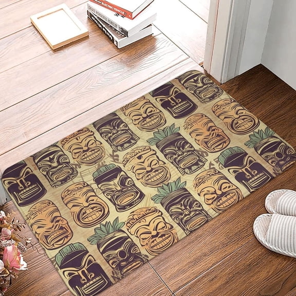 Front Door Mat Indoor Outdoor Non Slip Doormat Vintage Aloha Tiki Pattern Entryway Porch Bathroom Rug 16 x 24 Carpet
