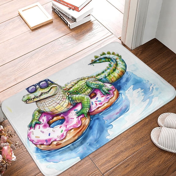 Front Door Mat Indoor Outdoor Outside Entrance - 16*24in Washable Alligator Donut Pool Float Thin Bathroom Rugs Fit Under Door, Bath Rugs for Bathroom, Kitchen Rugs Mats for Floor