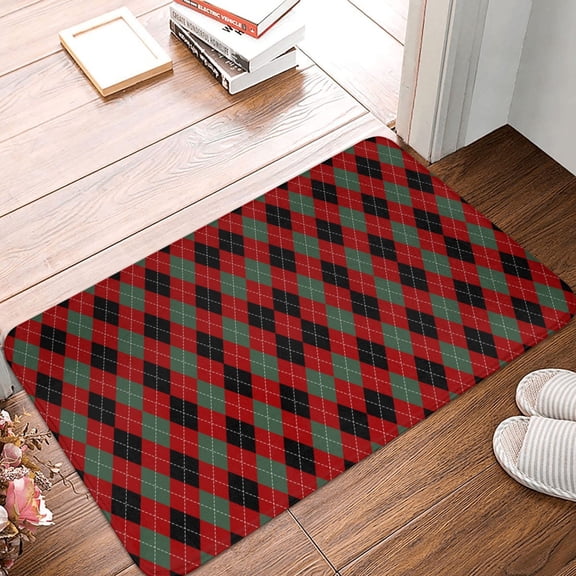 Front Door Mat Indoor Outdoor Outside Entrance - 16*24in Washable Argyle Plaid Thin Bathroom Rugs Fit Under Door, Bath Rugs for Bathroom, Kitchen Rugs Mats for Floor
