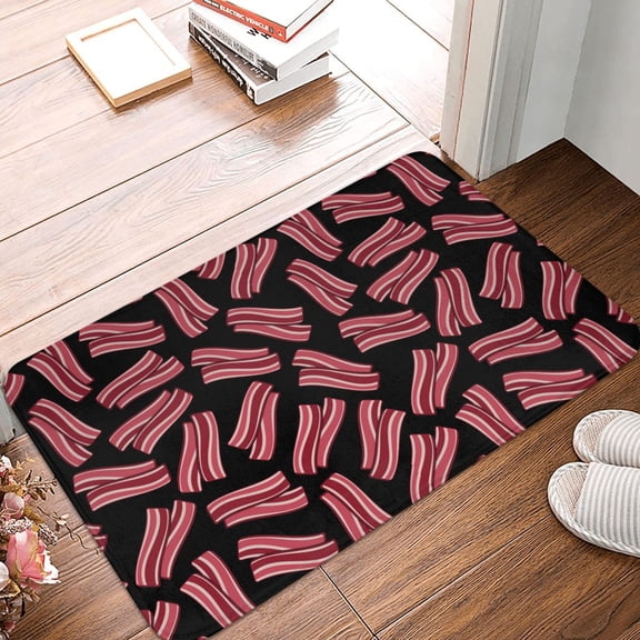 Front Door Mat Indoor Outdoor Outside Entrance - 16*24in Washable Bacon Print Black Thin Bathroom Rugs Fit Under Door, Bath Rugs for Bathroom, Kitchen Rugs Mats for Floor