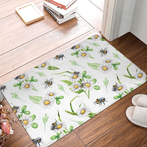 Front Door Mat Indoor Outdoor Outside Entrance - 16*24in Washable Bee Bumblebee Daisy Flower Cute Thin Bathroom Rugs Fit Under Door, Bath Rugs for Bathroom, Kitchen Rugs Mats for Floor