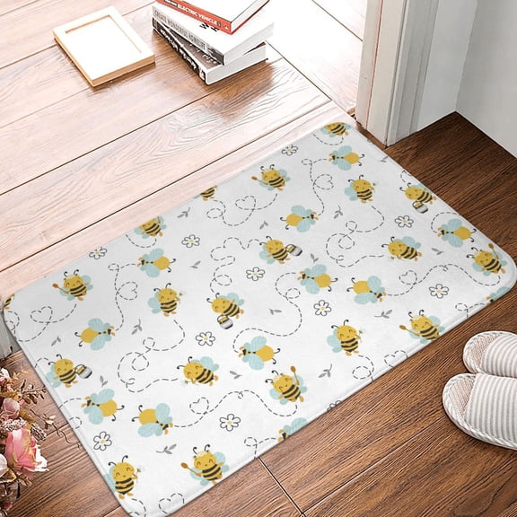 Front Door Mat Indoor Outdoor Outside Entrance - 16*24in Washable Bee Print A Thin Bathroom Rugs Fit Under Door, Bath Rugs for Bathroom, Kitchen Rugs Mats for Floor