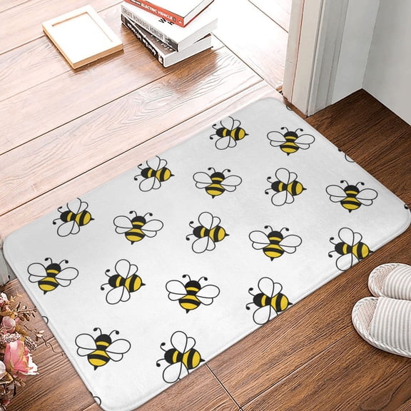 Front Door Mat Indoor Outdoor Outside Entrance - 16*24in Washable Bee Print B Thin Bathroom Rugs Fit Under Door, Bath Rugs for Bathroom, Kitchen Rugs Mats for Floor