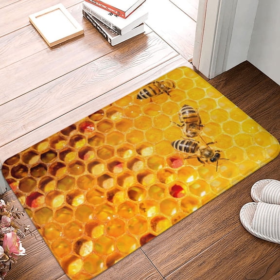 Front Door Mat Indoor Outdoor Outside Entrance - 16*24in Washable Bees On Hive Honeycomb Thin Bathroom Rugs Fit Under Door, Bath Rugs for Bathroom, Kitchen Rugs Mats for Floor