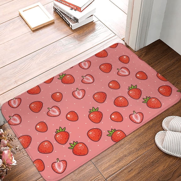 Front Door Mat Indoor Outdoor Outside Entrance - 16*24in Washable Berries Strawberry Thin Bathroom Rugs Fit Under Door, Bath Rugs for Bathroom, Kitchen Rugs Mats for Floor