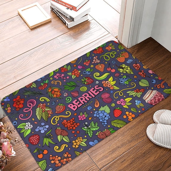 Front Door Mat Indoor Outdoor Outside Entrance - 16*24in Washable Berry Fruits Thin Bathroom Rugs Fit Under Door, Bath Rugs for Bathroom, Kitchen Rugs Mats for Floor