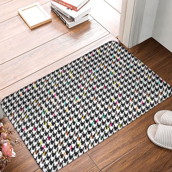 Front Door Mat Indoor Outdoor Outside Entrance - 16*24in Washable Black And White Houndstooth Thin Bathroom Rugs Fit Under Door, Bath Rugs for Bathroom, Kitchen Rugs Mats for Floor