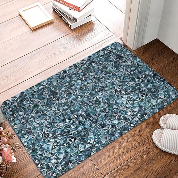 Front Door Mat Indoor Outdoor Outside Entrance - 16*24in Washable Bling Sparkly Gemstone Blue Print Thin Bathroom Rugs Fit Under Door, Bath Rugs for Bathroom, Kitchen Rugs Mats for Floor