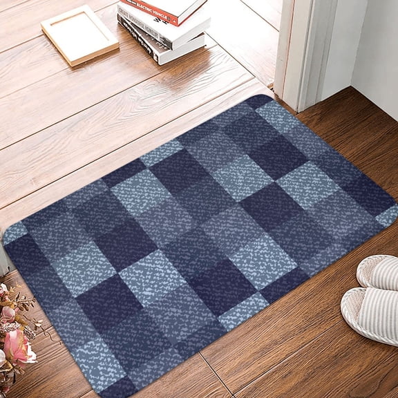 Front Door Mat Indoor Outdoor Outside Entrance - 16*24in Washable Blue Gingham Buffalo Check Thin Bathroom Rugs Fit Under Door, Bath Rugs for Bathroom, Kitchen Rugs Mats for Floor