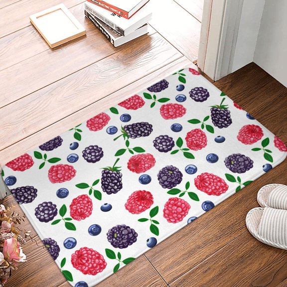 Front Door Mat Indoor Outdoor Outside Entrance - 16*24in Washable Blueberry Berries Print Thin Bathroom Rugs Fit Under Door, Bath Rugs for Bathroom, Kitchen Rugs Mats for Floor