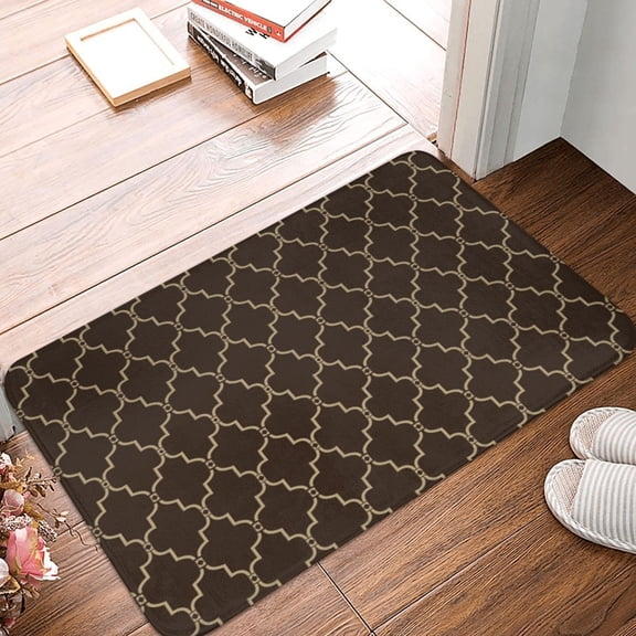 Front Door Mat Indoor Outdoor Outside Entrance - 16*24in Washable Brown Moroccan Trellis Thin Bathroom Rugs Fit Under Door, Bath Rugs for Bathroom, Kitchen Rugs Mats for Floor