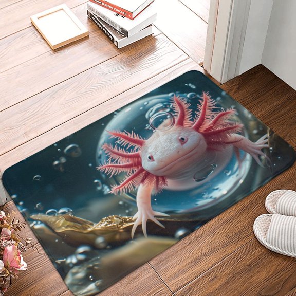 Front Door Mat Indoor Outdoor Outside Entrance - 16*24in Washable Bubbles Axolotl Fantasy Thin Bathroom Rugs Fit Under Door, Bath Rugs for Bathroom, Kitchen Rugs Mats for Floor