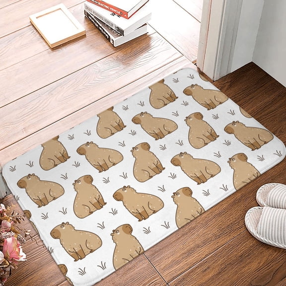 Front Door Mat Indoor Outdoor Outside Entrance - 16*24in Washable Capybara Grass Thin Bathroom Rugs Fit Under Door, Bath Rugs for Bathroom, Kitchen Rugs Mats for Floor