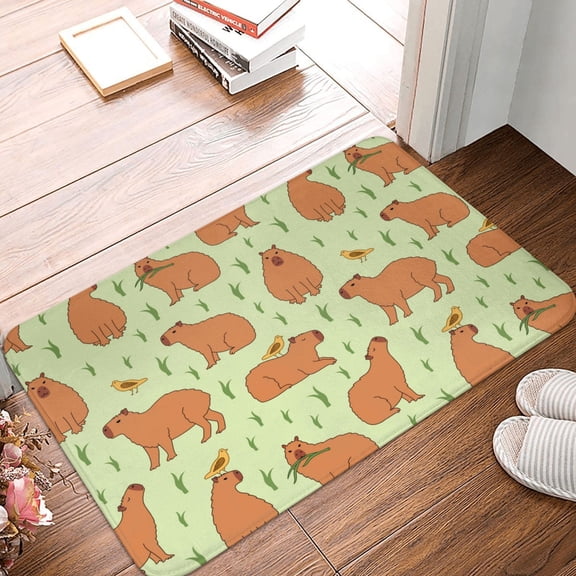 Front Door Mat Indoor Outdoor Outside Entrance - 16*24in Washable Capybaras Grass Thin Bathroom Rugs Fit Under Door, Bath Rugs for Bathroom, Kitchen Rugs Mats for Floor