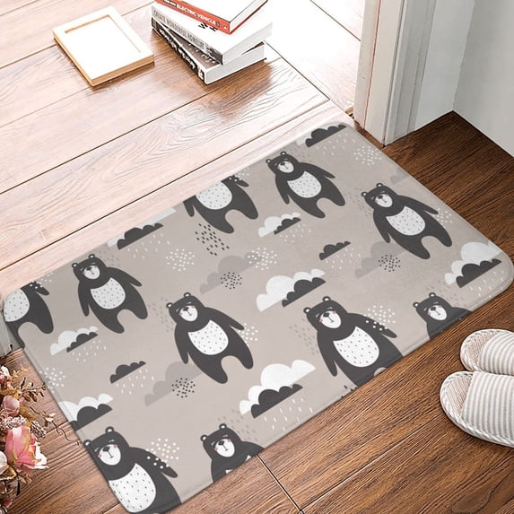 Front Door Mat Indoor Outdoor Outside Entrance - 16*24in Washable Cartoon Bear Brown Thin Bathroom Rugs Fit Under Door, Bath Rugs for Bathroom, Kitchen Rugs Mats for Floor
