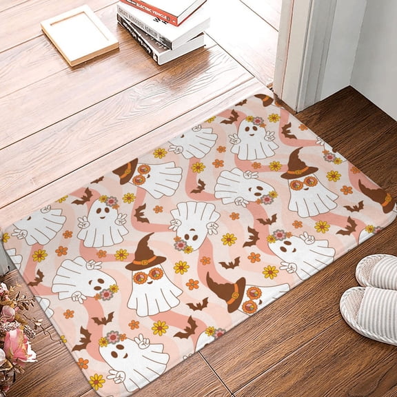 Front Door Mat Indoor Outdoor Outside Entrance - 16*24in Washable Cartoon Cute Ghost Halloween Thin Bathroom Rugs Fit Under Door, Bath Rugs for Bathroom, Kitchen Rugs Mats for Floor