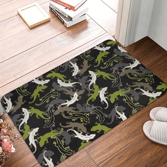 Front Door Mat Indoor Outdoor Outside Entrance - 16*24in Washable Cartoon Cute Lizard Gecko Green Thin Bathroom Rugs Fit Under Door, Bath Rugs for Bathroom, Kitchen Rugs Mats for Floor