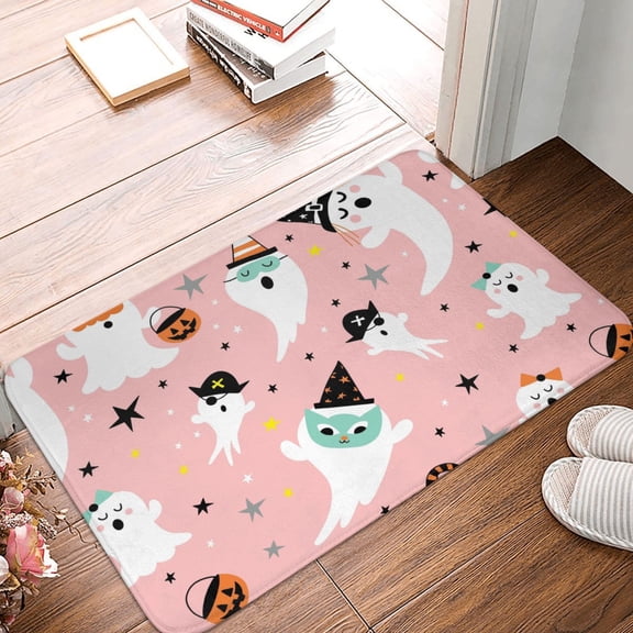Front Door Mat Indoor Outdoor Outside Entrance - 16*24in Washable Cartoon Ghost Halloween Thin Bathroom Rugs Fit Under Door, Bath Rugs for Bathroom, Kitchen Rugs Mats for Floor