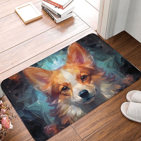 Front Door Mat Indoor Outdoor Outside Entrance - 16*24in Washable Cartoon Pattern Corgi Thin Bathroom Rugs Fit Under Door, Bath Rugs for Bathroom, Kitchen Rugs Mats for Floor