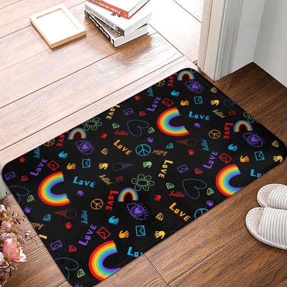 Front Door Mat Indoor Outdoor Outside Entrance - 16*24in Washable Cartoon Pride Lgbt Thin Bathroom Rugs Fit Under Door, Bath Rugs for Bathroom, Kitchen Rugs Mats for Floor