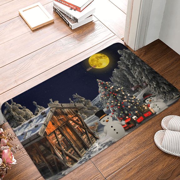 Front Door Mat Indoor Outdoor Outside Entrance - 16*24in Washable Christmas Landscape Winter Mood Thin Bathroom Rugs Fit Under Door, Bath Rugs for Bathroom, Kitchen Rugs Mats for Floor