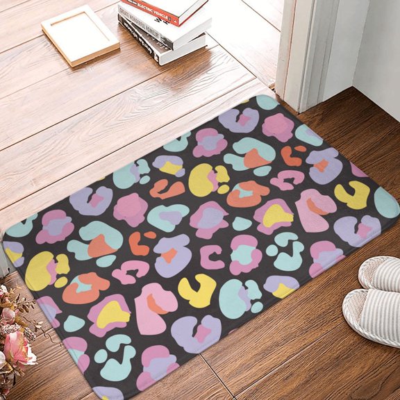 Front Door Mat Indoor Outdoor Outside Entrance - 16*24in Washable Colorful Leopard Spot Thin Bathroom Rugs Fit Under Door, Bath Rugs for Bathroom, Kitchen Rugs Mats for Floor