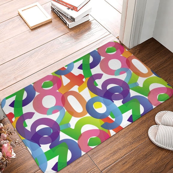 Front Door Mat Indoor Outdoor Outside Entrance - 16*24in Washable Colorful Math Number Thin Bathroom Rugs Fit Under Door, Bath Rugs for Bathroom, Kitchen Rugs Mats for Floor