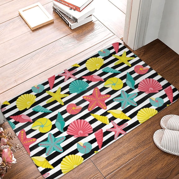 Front Door Mat Indoor Outdoor Outside Entrance - 16*24in Washable Colorful Sea Shell Thin Bathroom Rugs Fit Under Door, Bath Rugs for Bathroom, Kitchen Rugs Mats for Floor
