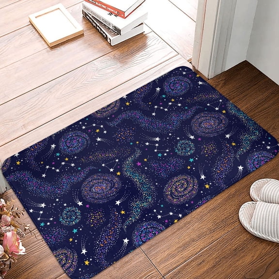 Front Door Mat Indoor Outdoor Outside Entrance - 16*24in Washable Colorful Star Deep Purple Thin Bathroom Rugs Fit Under Door, Bath Rugs for Bathroom, Kitchen Rugs Mats for Floor