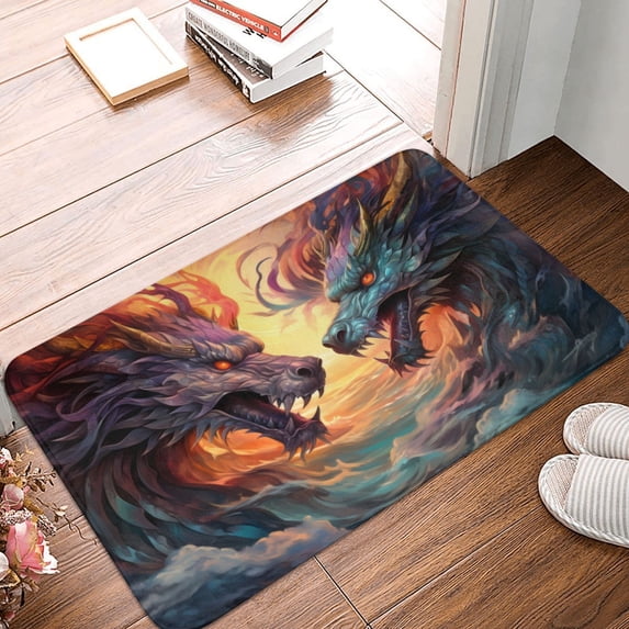 Front Door Mat Indoor Outdoor Outside Entrance - 16*24in Washable Colorful Wave Dragon Head Thin Bathroom Rugs Fit Under Door, Bath Rugs for Bathroom, Kitchen Rugs Mats for Floor