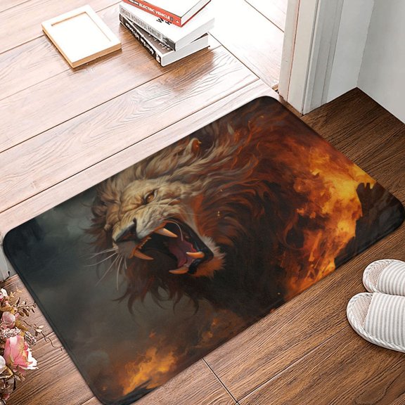 Front Door Mat Indoor Outdoor Outside Entrance - 16*24in Washable Cool Flame Lion A Thin Bathroom Rugs Fit Under Door, Bath Rugs for Bathroom, Kitchen Rugs Mats for Floor