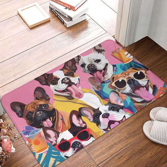 Front Door Mat Indoor Outdoor Outside Entrance - 16*24in Washable Cool French Bulldog No.104 Thin Bathroom Rugs Fit Under Door, Bath Rugs for Bathroom, Kitchen Rugs Mats for Floor