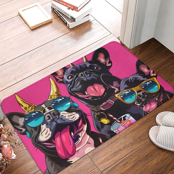 Front Door Mat Indoor Outdoor Outside Entrance - 16*24in Washable Cool French Bulldog No.123 Thin Bathroom Rugs Fit Under Door, Bath Rugs for Bathroom, Kitchen Rugs Mats for Floor