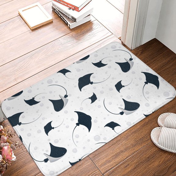 Front Door Mat Indoor Outdoor Outside Entrance - 16*24in Washable Cool Stingrays Bubbles White Thin Bathroom Rugs Fit Under Door, Bath Rugs for Bathroom, Kitchen Rugs Mats for Floor