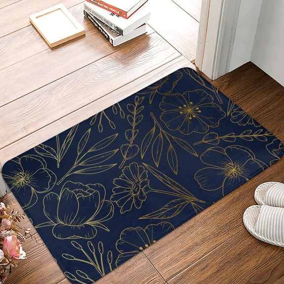 Front Door Mat Indoor Outdoor Outside Entrance - 16*24in Washable Copper-Gold Gloss Outline Flower Thin Bathroom Rugs Fit Under Door, Bath Rugs for Bathroom, Kitchen Rugs Mats for Floor