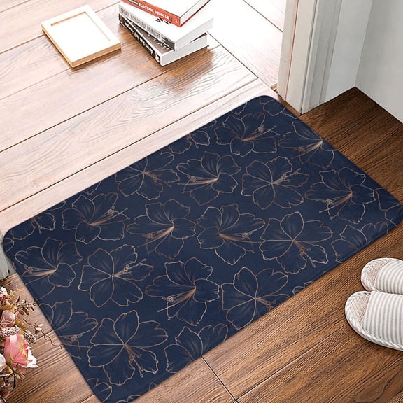 Front Door Mat Indoor Outdoor Outside Entrance - 16*24in Washable Copper-Gold Gloss Outline Lily Flower Thin Bathroom Rugs Fit Under Door, Bath Rugs for Bathroom, Kitchen Rugs Mats for Floor