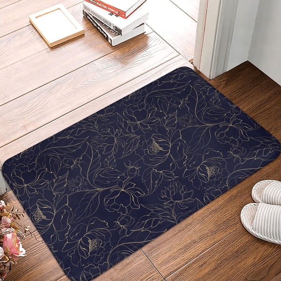 Front Door Mat Indoor Outdoor Outside Entrance - 16*24in Washable Copper-Gold Gloss Outline Peony Thin Bathroom Rugs Fit Under Door, Bath Rugs for Bathroom, Kitchen Rugs Mats for Floor