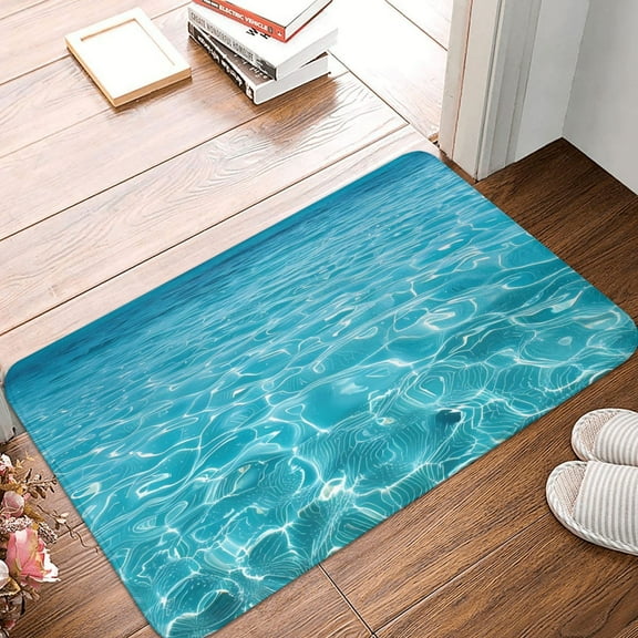 Front Door Mat Indoor Outdoor Outside Entrance - 16*24in Washable Crystal Clear Ocean Waves Thin Bathroom Rugs Fit Under Door, Bath Rugs for Bathroom, Kitchen Rugs Mats for Floor