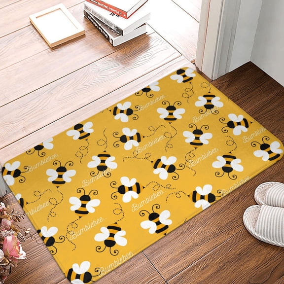 Front Door Mat Indoor Outdoor Outside Entrance - 16*24in Washable Cute Bee Butterfly Yelllow Thin Bathroom Rugs Fit Under Door, Bath Rugs for Bathroom, Kitchen Rugs Mats for Floor