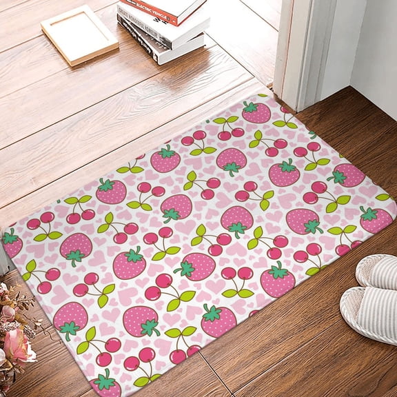 Front Door Mat Indoor Outdoor Outside Entrance - 16*24in Washable Cute Berry Strawberry Love Thin Bathroom Rugs Fit Under Door, Bath Rugs for Bathroom, Kitchen Rugs Mats for Floor