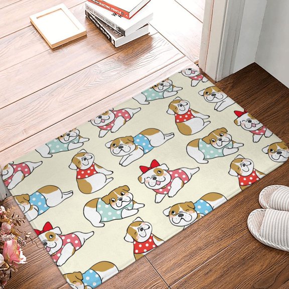 Front Door Mat Indoor Outdoor Outside Entrance - 16*24in Washable Cute Bull Dog Thin Bathroom Rugs Fit Under Door, Bath Rugs for Bathroom, Kitchen Rugs Mats for Floor